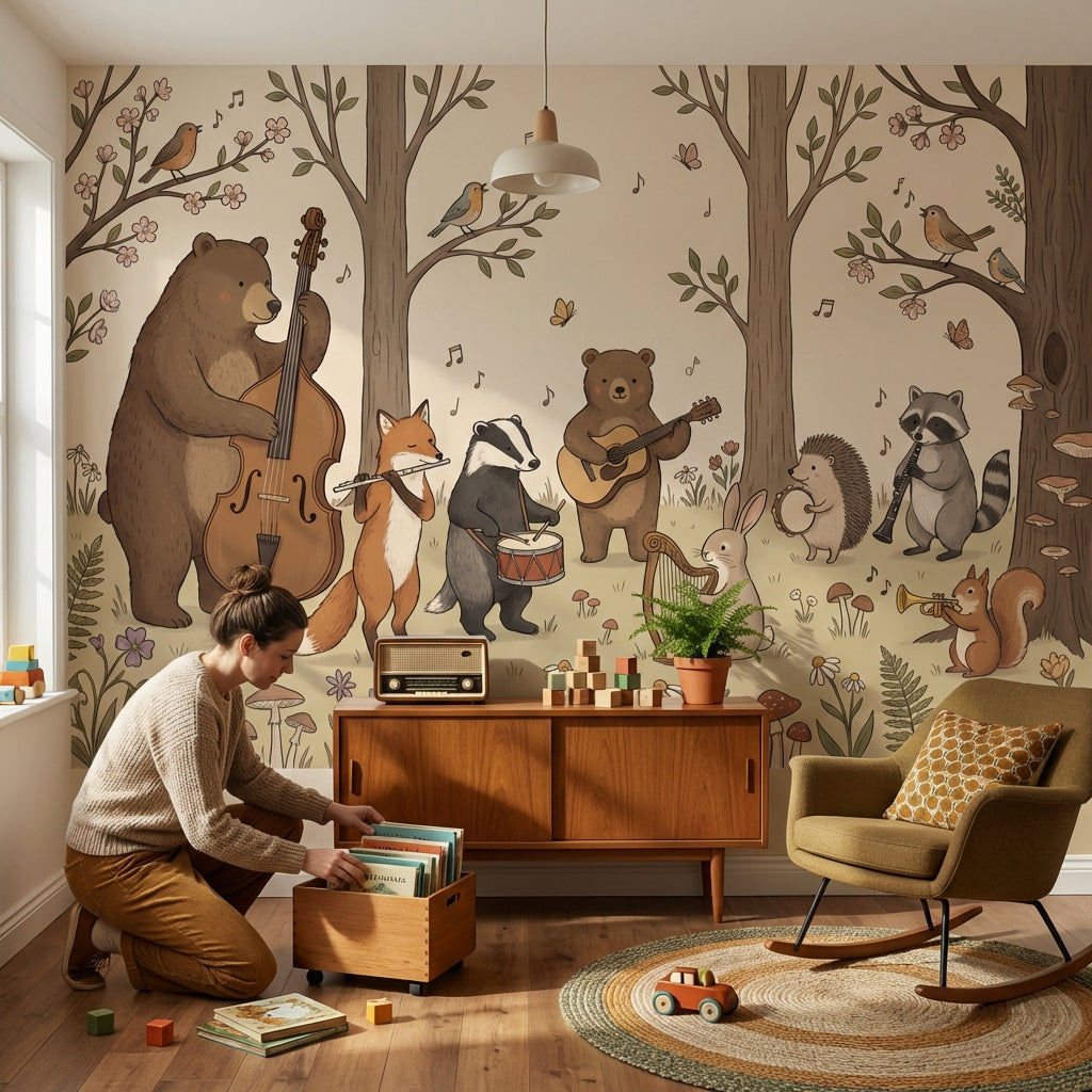 Whimsical Forest Wallpaper Animals Illustrative Wall Mural