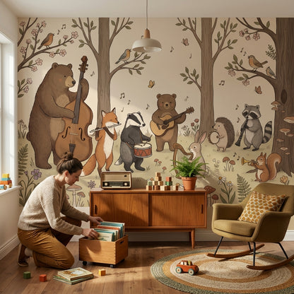 Whimsical Forest Wallpaper Animals Illustrative Wall Mural