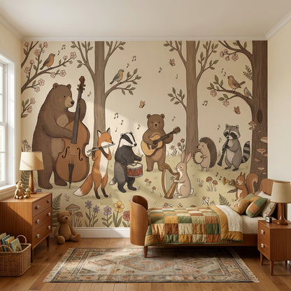 Whimsical Forest Wallpaper Animals Illustrative Wall Mural