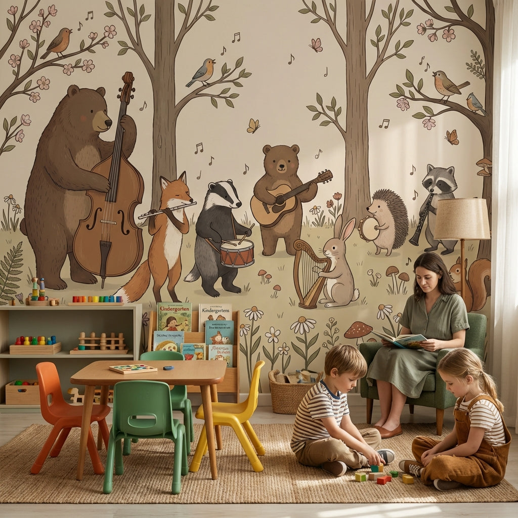 Whimsical Forest Wallpaper Animals Illustrative Wall Mural
