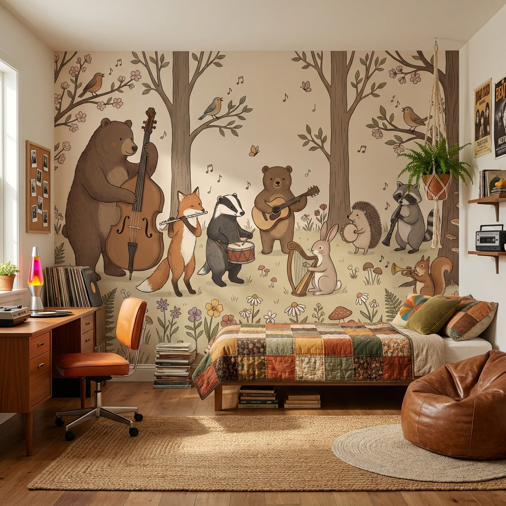 Whimsical Forest Wallpaper Animals Illustrative Wall Mural