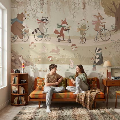 Whimsical Animals Wallpaper Nature Pastoral Wall Decor