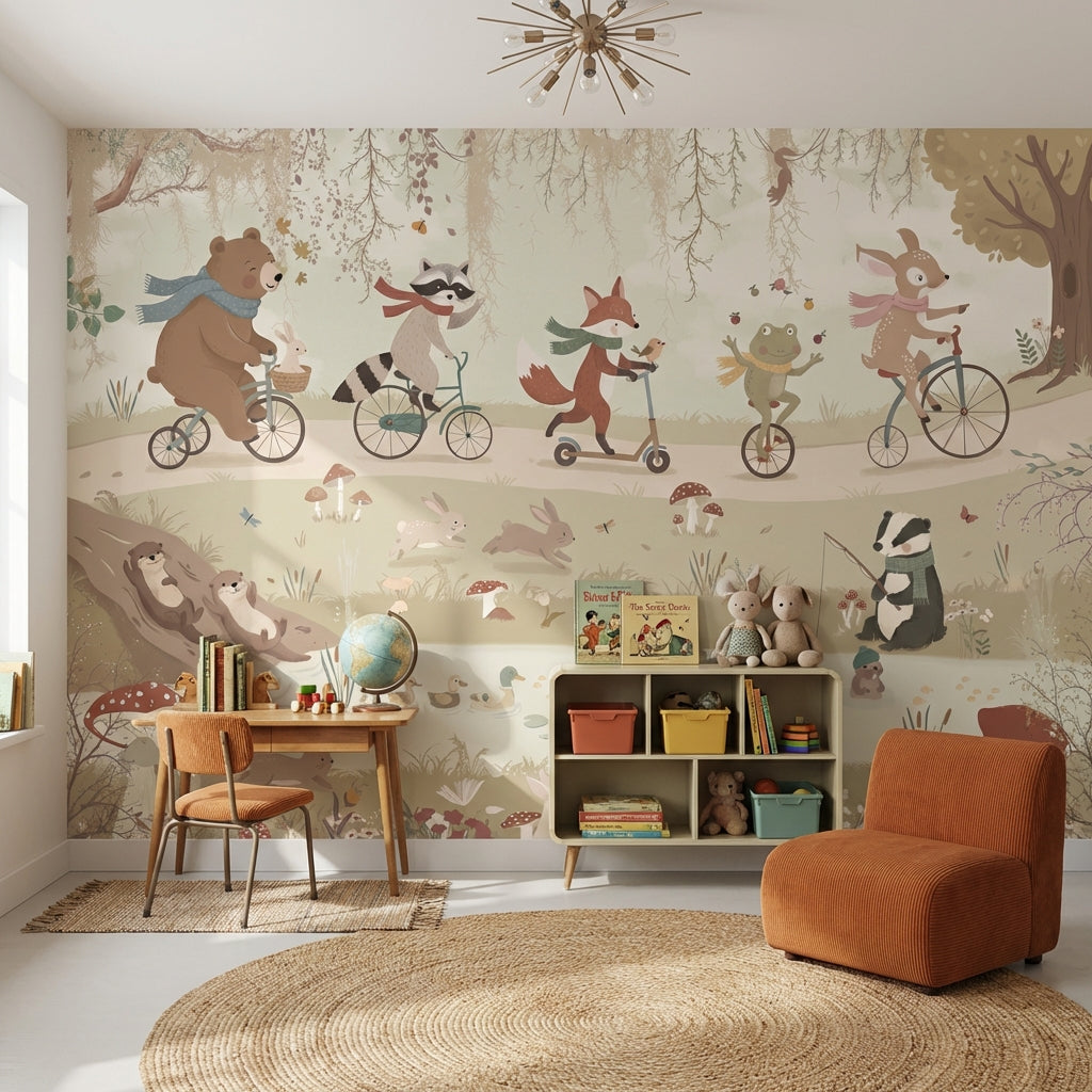 Whimsical Animals Wallpaper Nature Pastoral Wall Decor