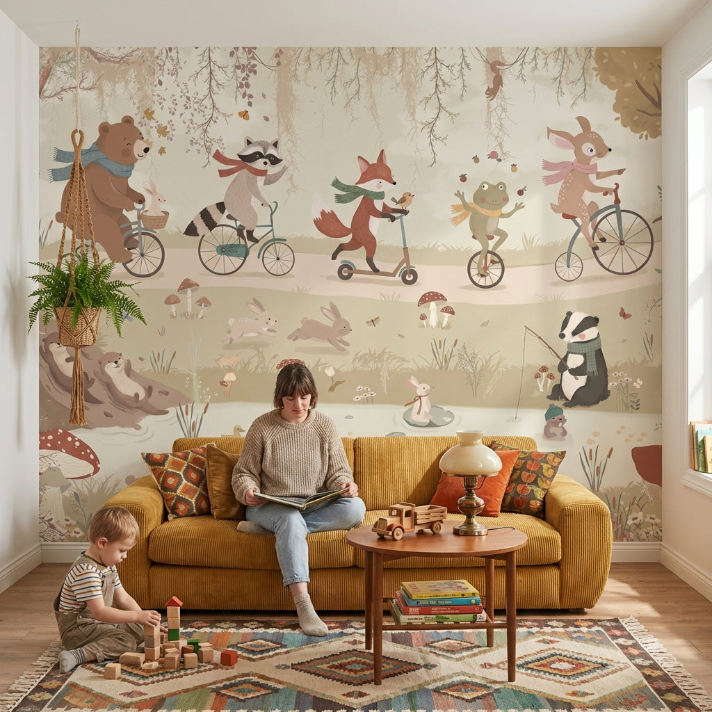 Whimsical Animals Wallpaper Nature Pastoral Wall Decor