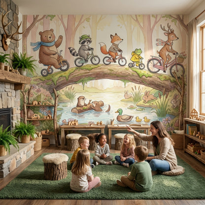 Whimsical Forest Wallpaper Animal Playful Wall Mural