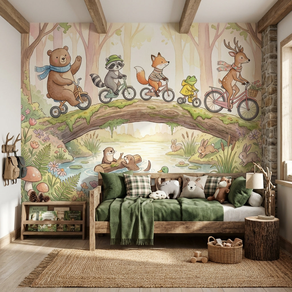Whimsical Forest Wallpaper Animal Playful Wall Mural