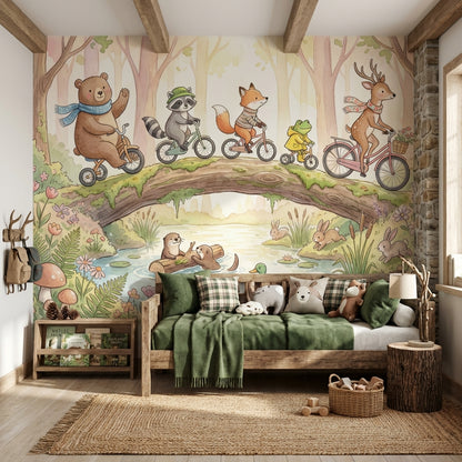 Whimsical Forest Wallpaper Animal Playful Wall Mural
