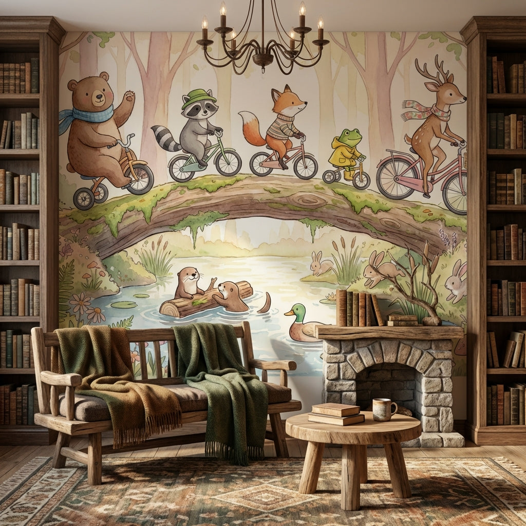 Whimsical Forest Wallpaper Animal Playful Wall Mural
