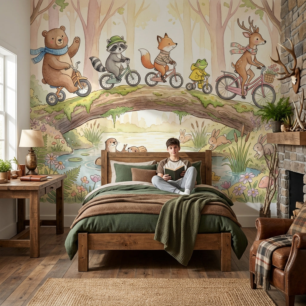 Whimsical Forest Wallpaper Animal Playful Wall Mural