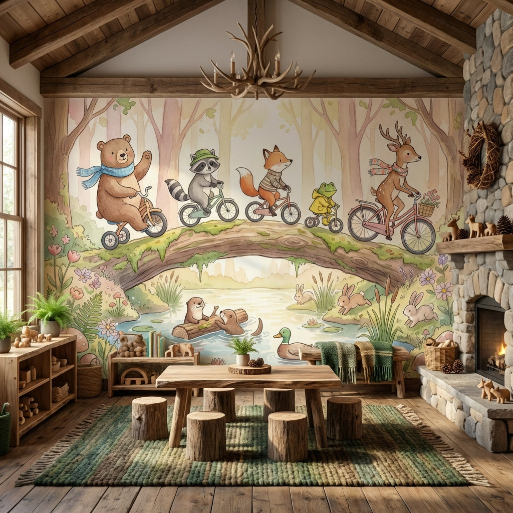 Whimsical Forest Wallpaper Animal Playful Wall Mural