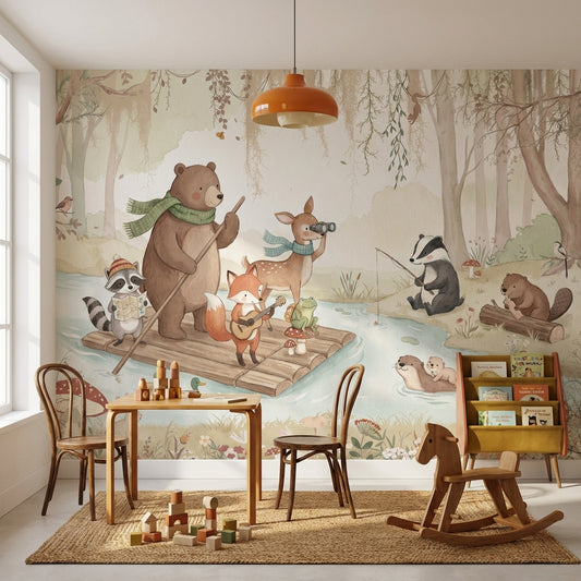 Whimsical Forest Wallpaper Animals River Wall Mural
