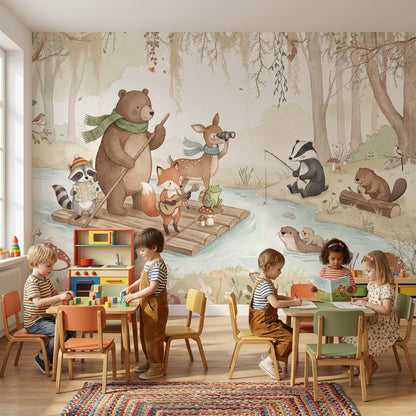 Whimsical Forest Wallpaper Animals River Wall Mural