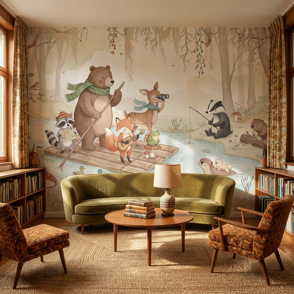Whimsical Forest Wallpaper Animals River Wall Mural