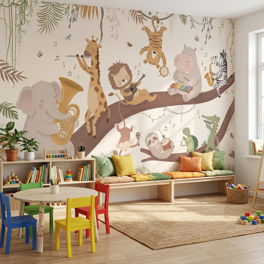 Animals Wallpaper Music Tree Wall Mural