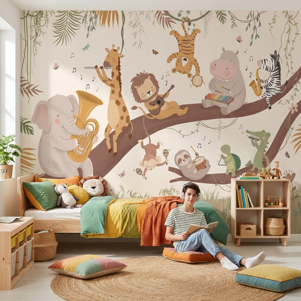 Animals Wallpaper Music Tree Wall Mural