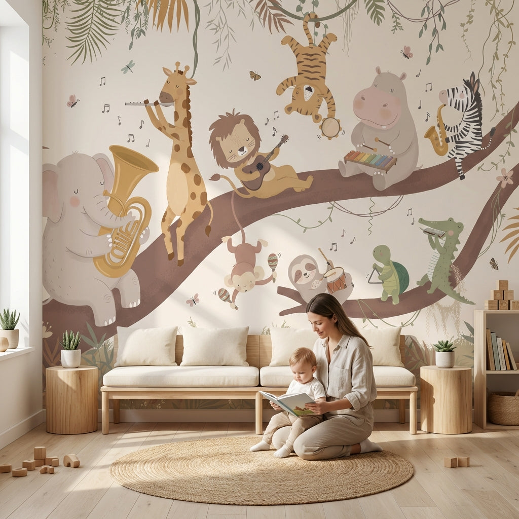 Animals Wallpaper Music Tree Wall Mural