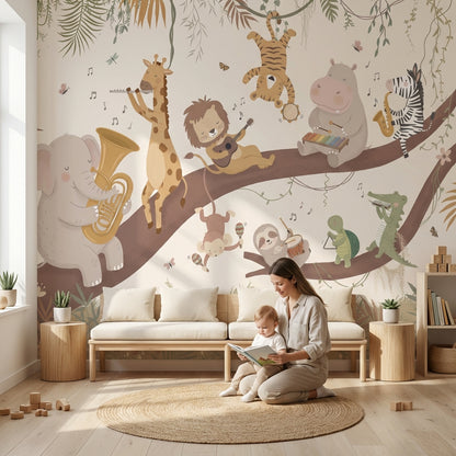 Animals Wallpaper Music Tree Wall Mural