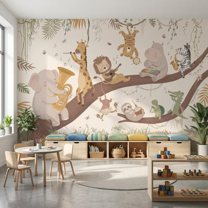Animals Wallpaper Music Tree Wall Mural