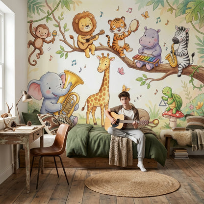 Cartoon Animals Wallpaper Forest Playful Removable Wall Decor