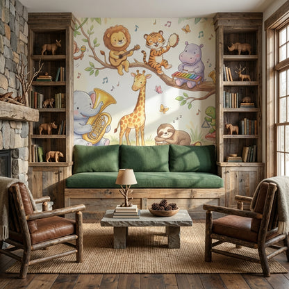 Cartoon Animals Wallpaper Forest Playful Removable Wall Decor