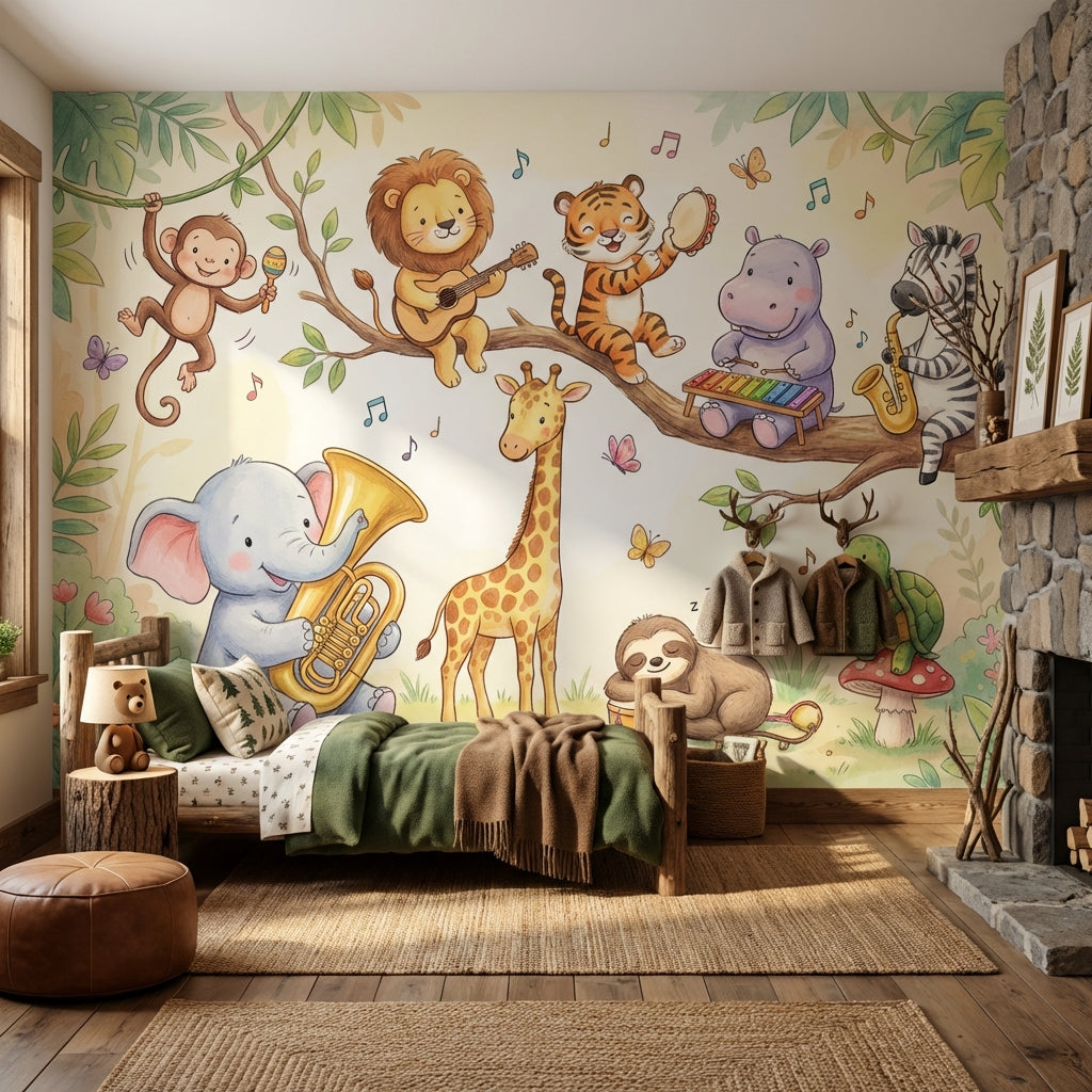 Cartoon Animals Wallpaper Forest Playful Removable Wall Decor