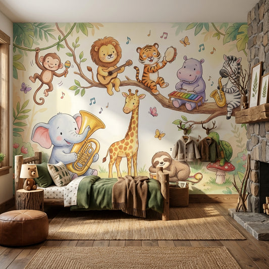 Cartoon Animals Wallpaper Forest Playful Removable Wall Decor