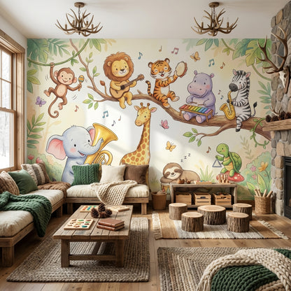 Cartoon Animals Wallpaper Forest Playful Removable Wall Decor