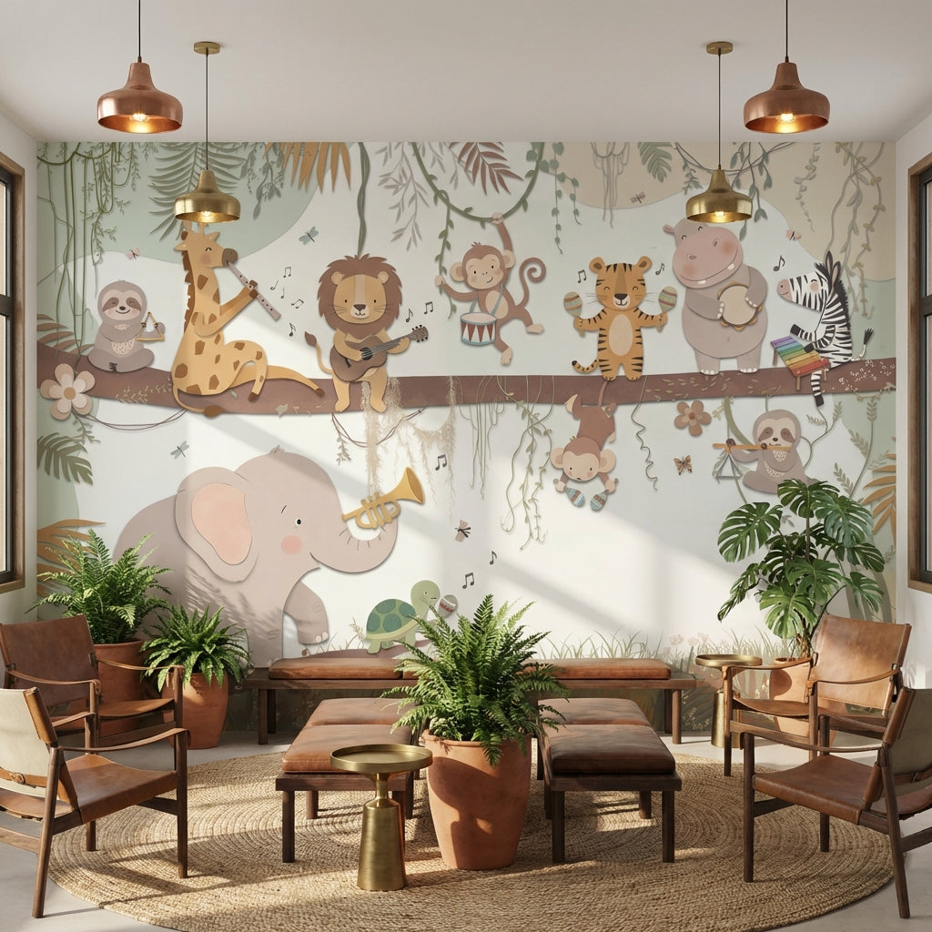 Animals Wallpaper Musical Jungle Wall Mural