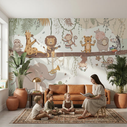 Animals Wallpaper Musical Jungle Wall Mural