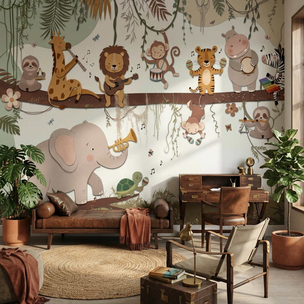 Animals Wallpaper Musical Jungle Wall Mural