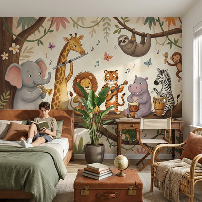 Colorful Animals Wallpaper Jungle Music Wall Decor