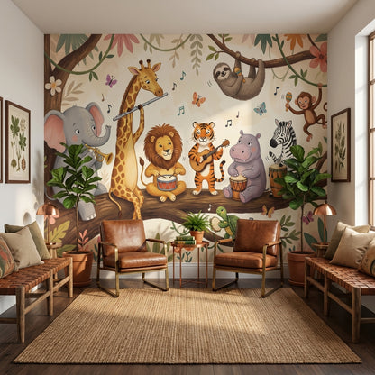 Colorful Animals Wallpaper Jungle Music Wall Decor