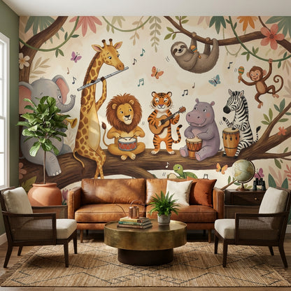 Colorful Animals Wallpaper Jungle Music Wall Decor