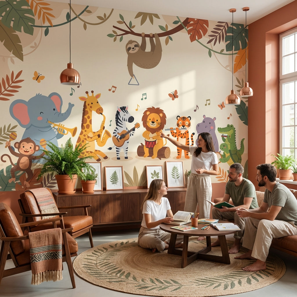 Jungle Animals Wallpaper Music Cartoon Wall Mural