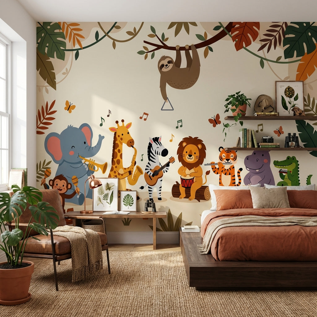 Jungle Animals Wallpaper Music Cartoon Wall Mural