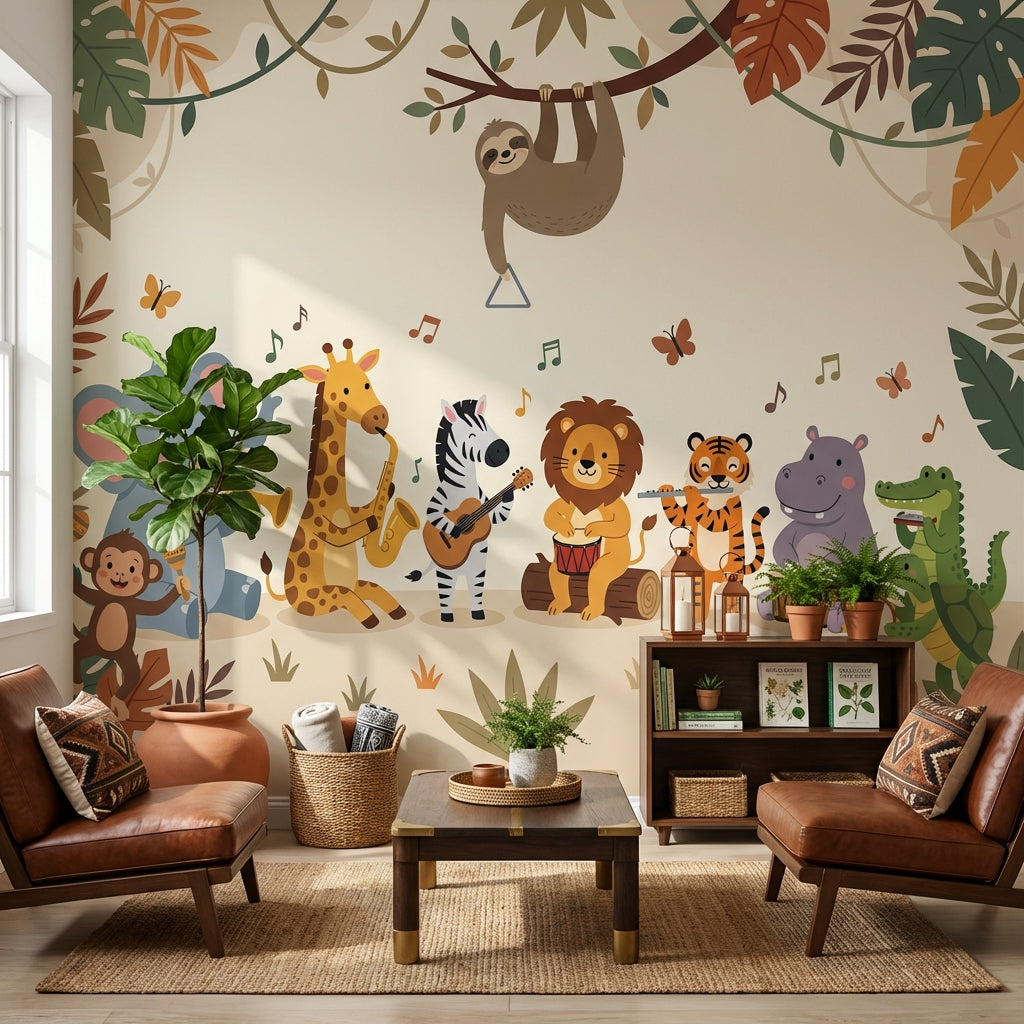 Jungle Animals Wallpaper Music Cartoon Wall Mural