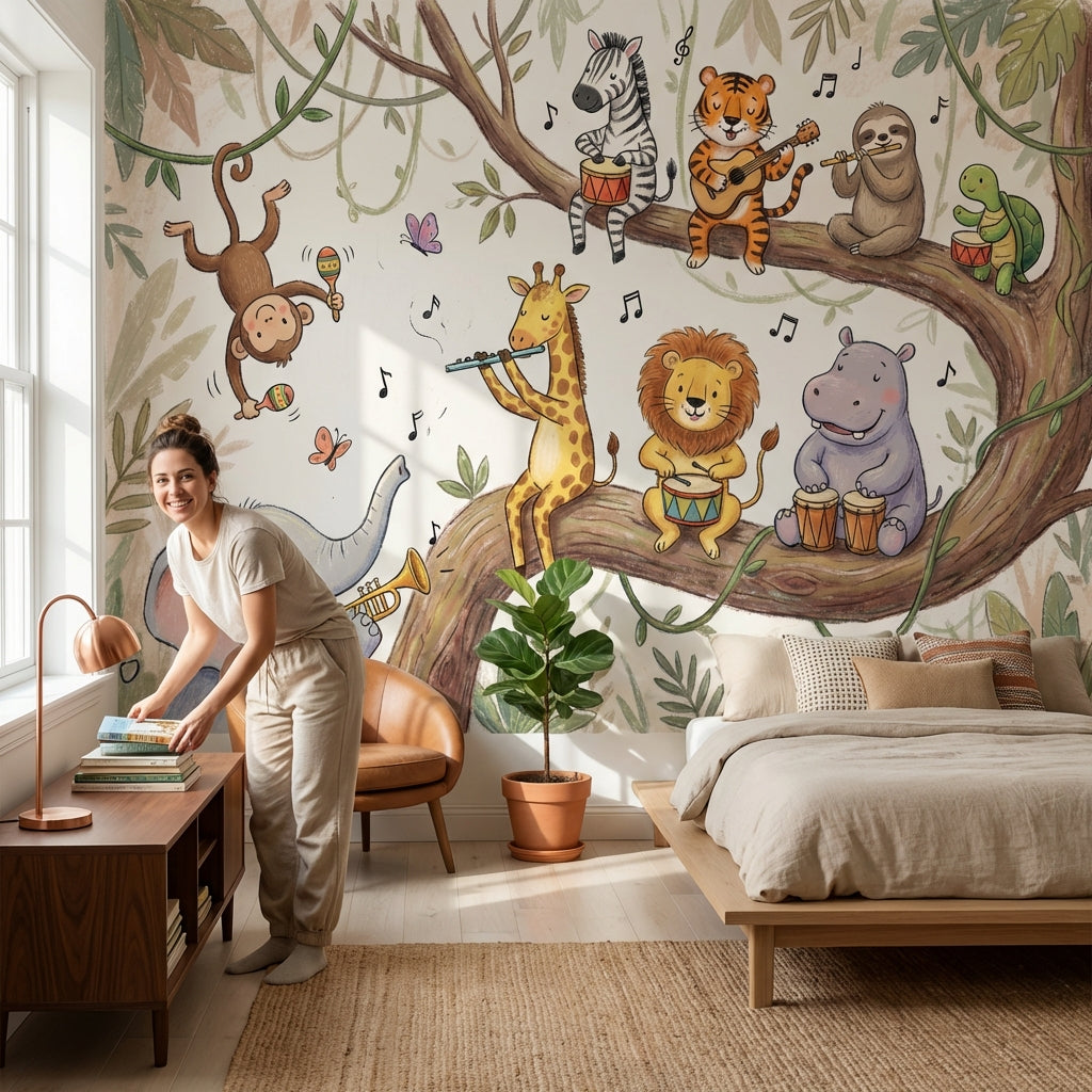 Animals Jungle Wallpaper Music Tree Wall Mural
