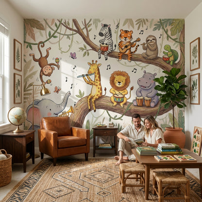Animals Jungle Wallpaper Music Tree Wall Mural