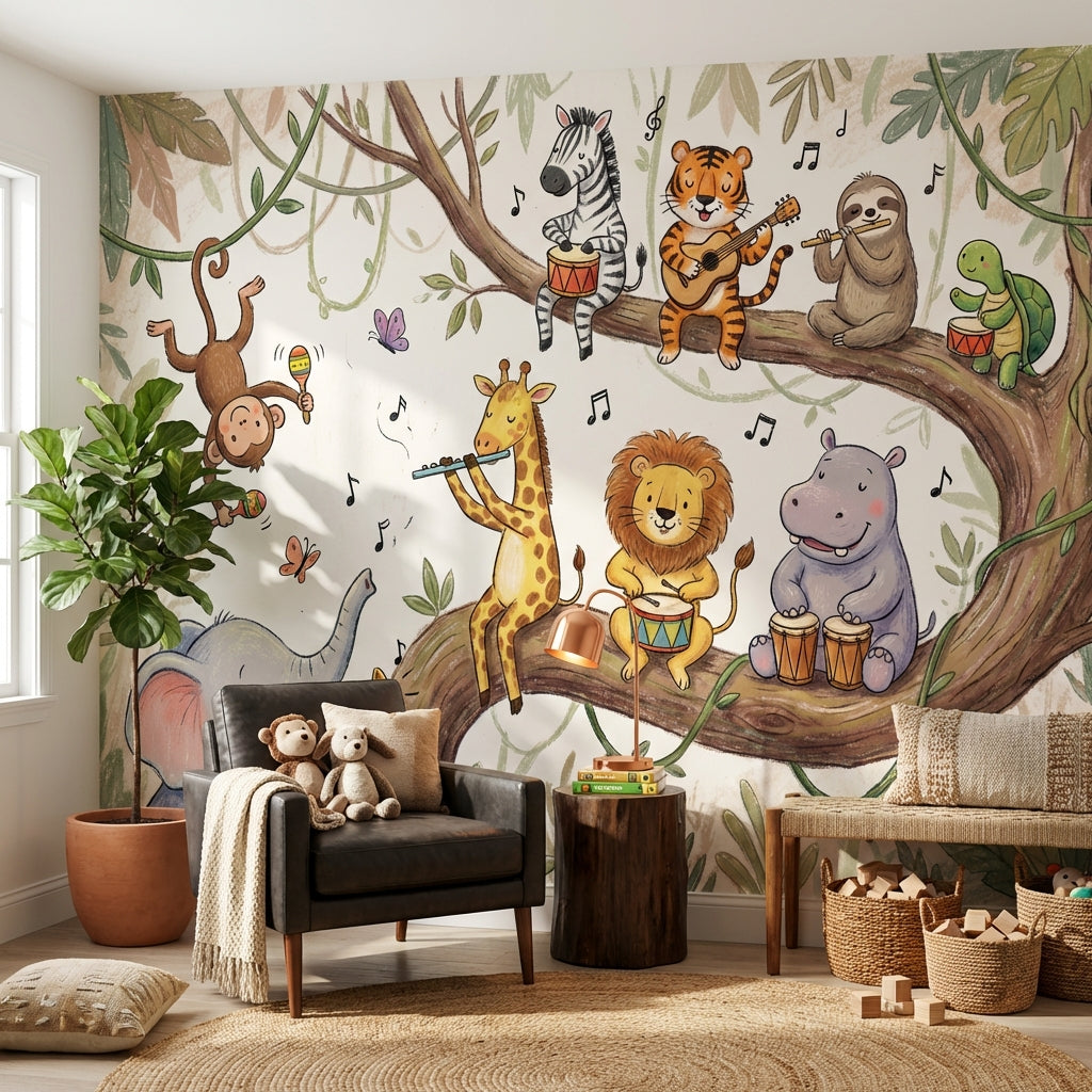 Animals Jungle Wallpaper Music Tree Wall Mural