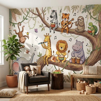 Animals Jungle Wallpaper Music Tree Wall Mural