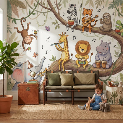 Animals Jungle Wallpaper Music Tree Wall Mural