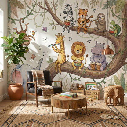 Animals Jungle Wallpaper Music Tree Wall Mural