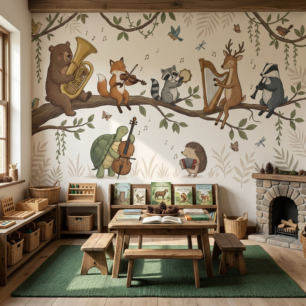 Animals Wallpaper Music Whimsical Wall Mural