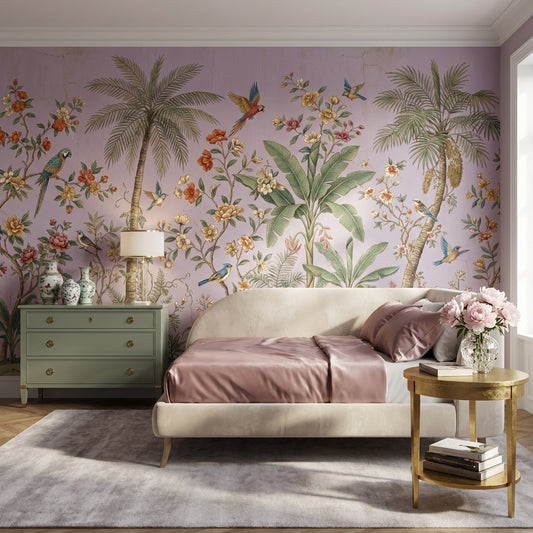 Tropical Birds Wallpaper Purple Background Vintage Tropical Wall Decor