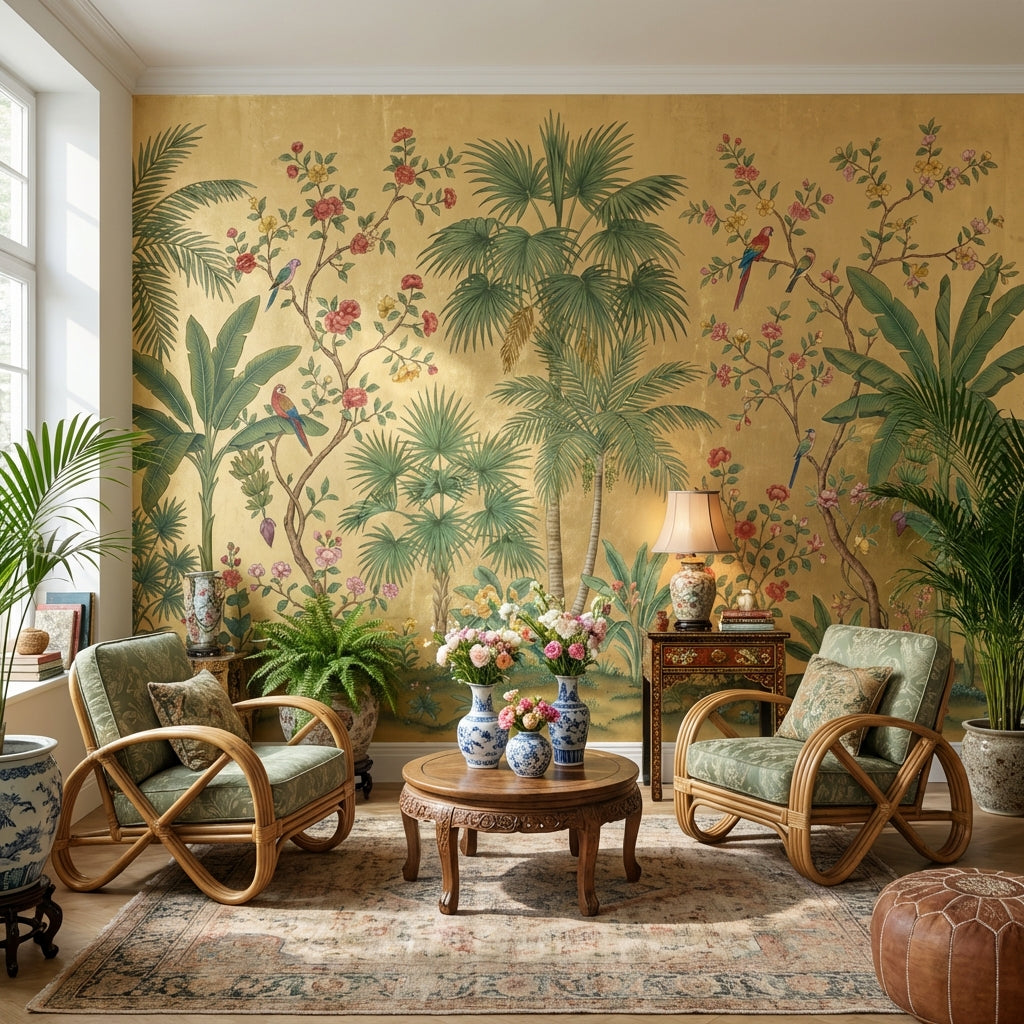 Tropical Wallpaper Floral Birds Removable Wall Decor
