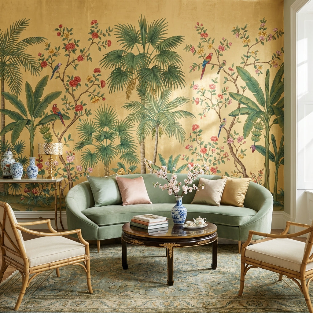 Tropical Wallpaper Floral Birds Removable Wall Decor