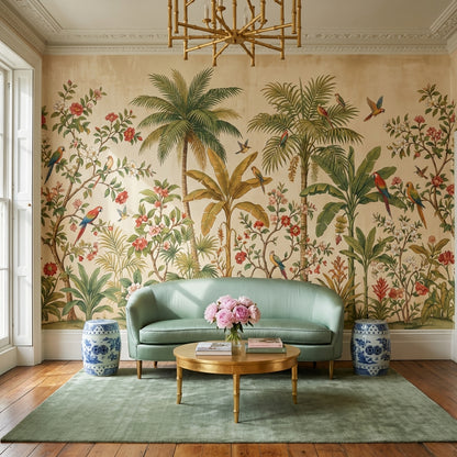 Tropical Birds Wallpaper Palm Trees Vintage Wall Mural