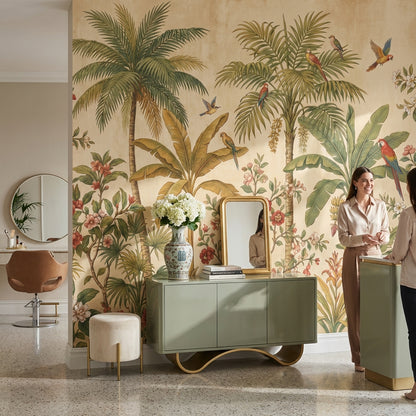Tropical Birds Wallpaper Palm Trees Vintage Wall Mural