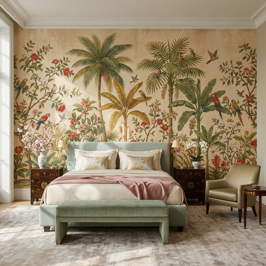 Tropical Birds Wallpaper Palm Trees Vintage Wall Mural