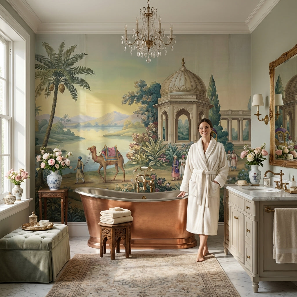 Chinoiserie Landscape Wallpaper Serene Architecture Wall Mural